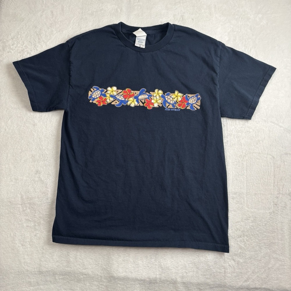 VTG Tennessee River Hawaii Blue Short Sleeve Graphic Shirt Turtles Butterfly L‎